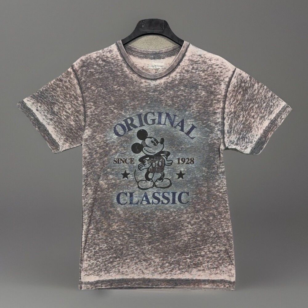 Disney Mickey Mouse Shirt M Gray Burnout Acid Wash Graphic Tee Original Classic